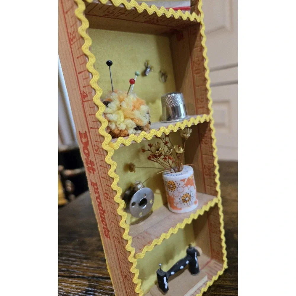 Sewing Room Decor - sewing notions in mini‎ ruler-edged diorama display